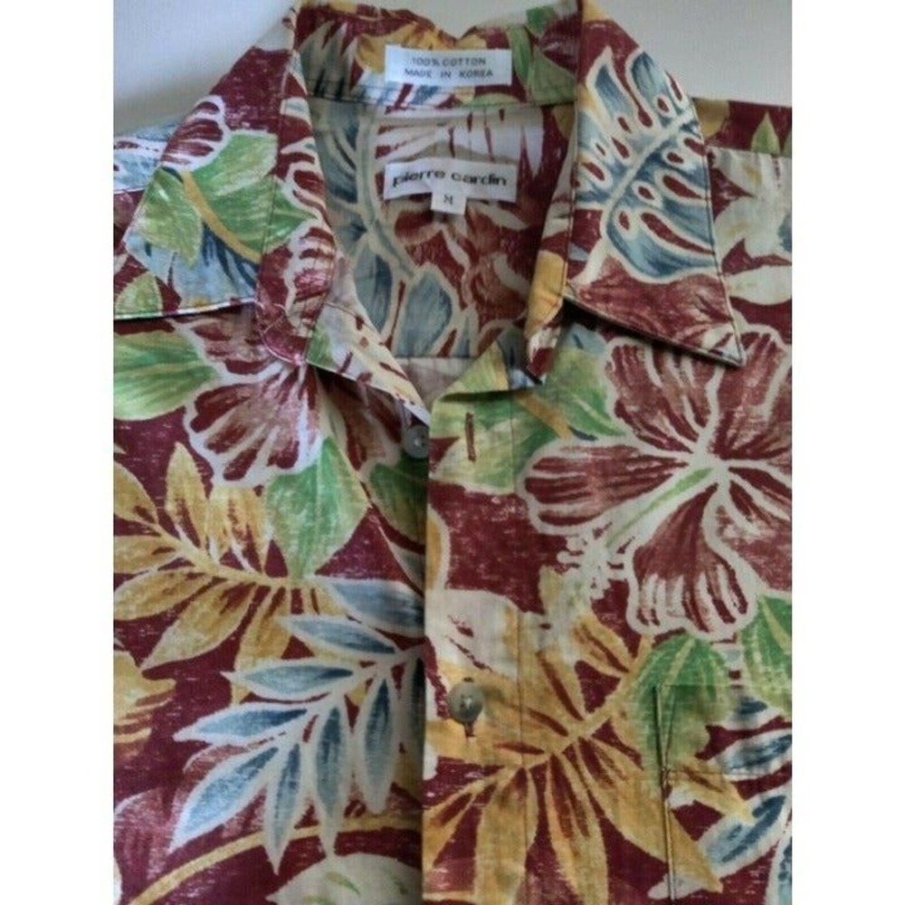 Pierre Cardin Mens Hawaiian‎ Short Sleeve Button Shirt Floral 100% Cotton Size M